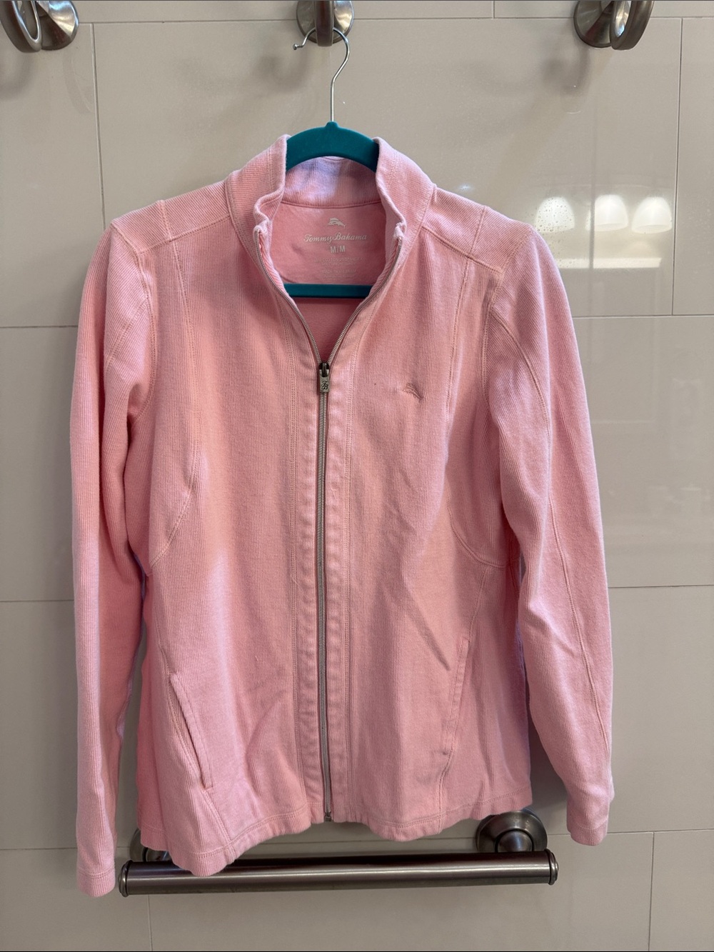 Tommy Bahama Light Pink Zip-Front Bomber Jacket
